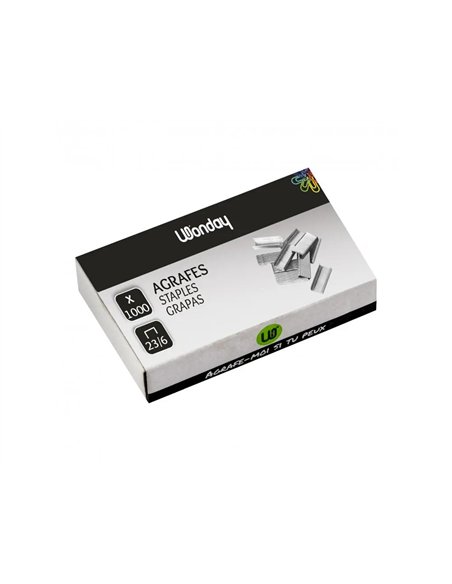 Boite de 1000 agrafes wonday n 23/6 galvanisees capacite d agrafage 2.5 mm.