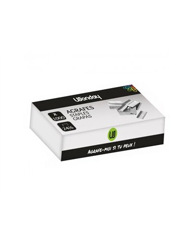 Boite de 1000 agrafes wonday n 24/6 galvanisees capacite d agrafage 1 mm.