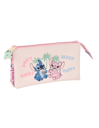 Trousse Safta Stitch Beach - 3 compartiments - 22 x 12 x 3 cm - Rose