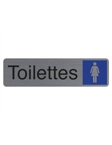 Plaque adhesive exacompta toilettes dame imitation aluminium 16,5x4,4cm.