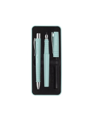 Stylo bille et stylo plume Faber-Castell Poly Pen avec pointe B - Clip en métal - Vert clair