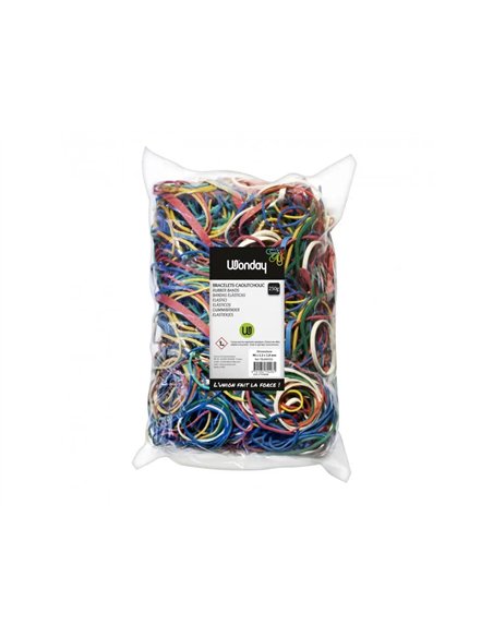 Bracelet caoutchouc wonday dimensions et coloris assortis sachet 250g.