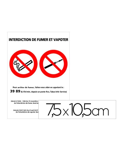 Adh sif interdiction de fumer et de vapoter. Lamination anti-uv, anti-graffiti, anti-rayure. Class m1..