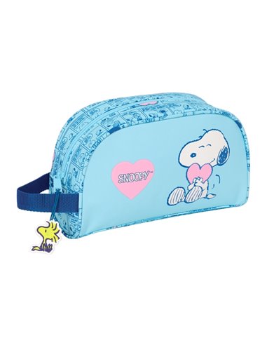 Trousse de toilette Safta Snoopy Love adaptable au trolley - 1 compartiment - Poignée - 26 x 16 x 9 cm - Bleu clair