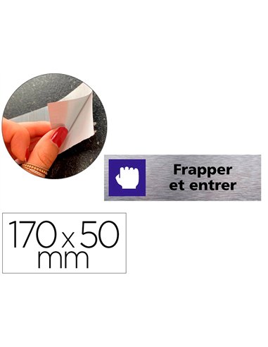 Plaque de porte frappez et entrez signaletique biz pictogramme en aluminium brosse double face.