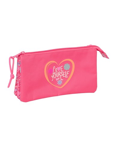 Trousse Safta Feeling - 3 compartiments - 22 x 12 x 3 cm - Rose