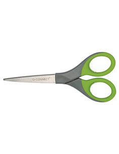 Ciseaux bureau q-connect acier inoxydable 170mm anneaux caoutchouc coloris assortis blister. 2