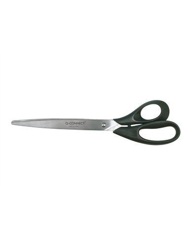Ciseaux bureau q-connect économique droitier lames inox 250mm branches gainées abs bouts pointus coloris noir.