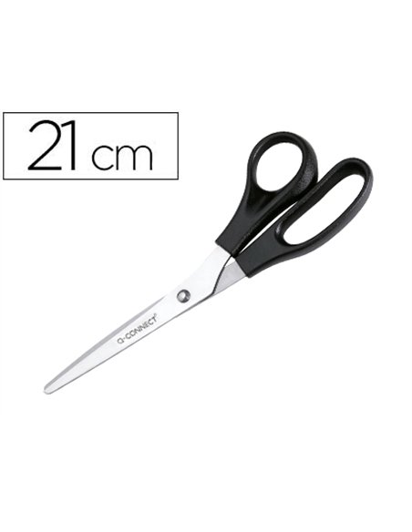 Ciseaux bureau q-connect économique gaucher lames inox 210mm branches gainées abs bouts pointus coloris noir.
