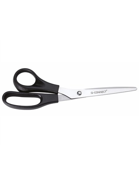 Ciseaux bureau q-connect économique gaucher lames inox 210mm branches gainées abs bouts pointus coloris noir.