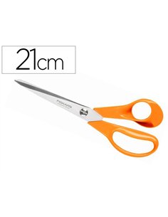 Ciseaux fiskars universels 21cm design ergonomique coupe facilement tissu papier et matériaux laminés droitiers.