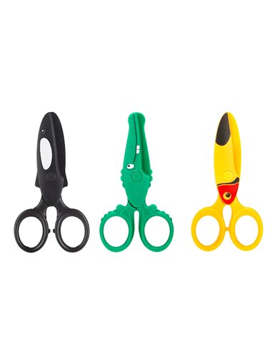Ciseaux liderpapel 2-5ans lames plastiques bouts ronds ne coupent ni cheveux ni vetements longueur 12cm.