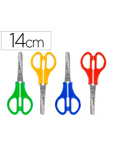 Ciseaux liderpapel 5/8 ans économique lames acier inoxydable pointe arrondie anti-coupe 140mm pochette.