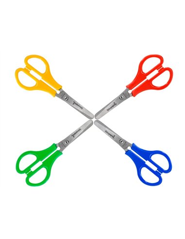 Ciseaux liderpapel 5/8 ans économique lames acier inoxydable pointe arrondie anti-coupe 140mm pochette.