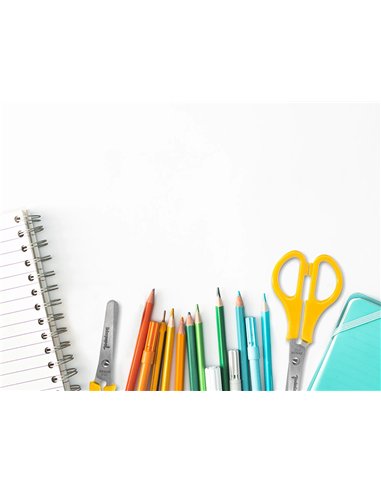 Ciseaux liderpapel 5/8 ans économique lames acier inoxydable pointe arrondie anti-coupe 140mm pochette.