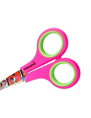 Ciseaux liderpapel décor 5/8 ans lames acier inoxydable décorées pointe arrondie anti-coupe 140mm.