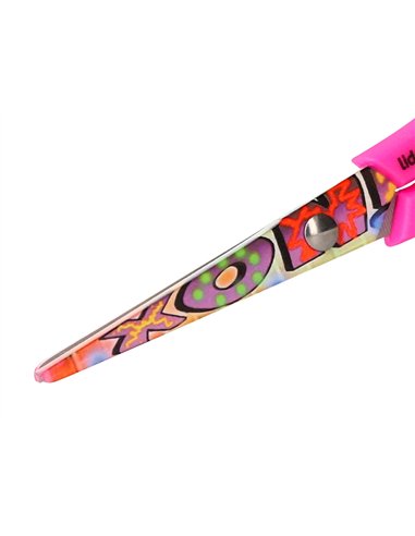 Ciseaux liderpapel décor 5/8 ans lames acier inoxydable décorées pointe arrondie anti-coupe 140mm.