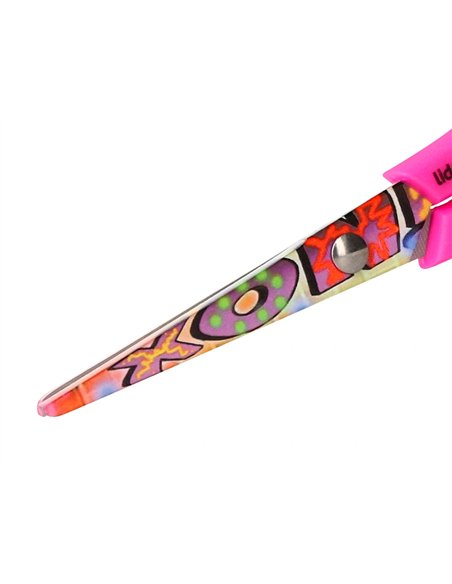 Ciseaux liderpapel décor 5/8 ans lames acier inoxydable décorées pointe arrondie anti-coupe 140mm.