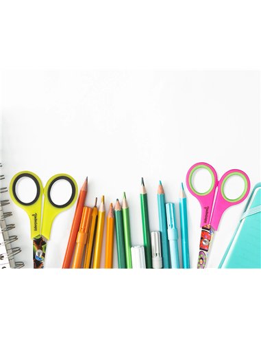 Ciseaux liderpapel décor 5/8 ans lames acier inoxydable décorées pointe arrondie anti-coupe 140mm.