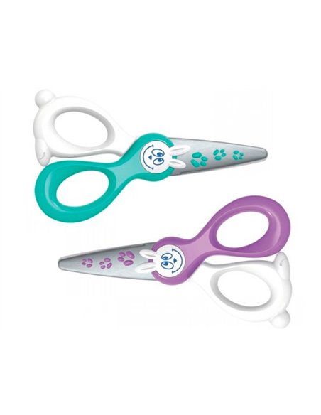 Ciseaux maped kidicut 3/5 ans bouts ronds lames fibre de verre ne coupent ni cheveux ni vêtements 120mm coloris assortis.