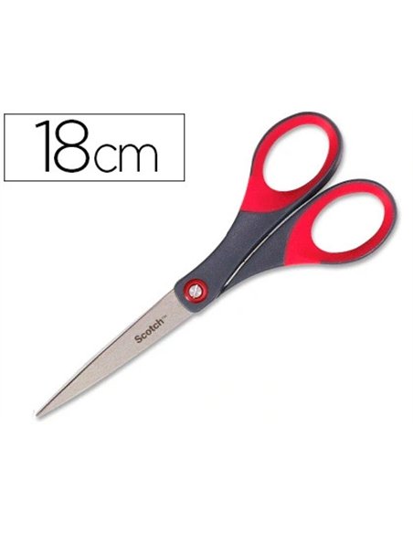 Ciseaux scotch précision 180mm lames acier inoxydable anneaux matière antidérapante bicolore rouge/gris garantie à vie.