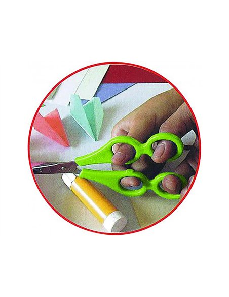 Ciseaux wonday pedago 13cm lames acier inox bouts ronds 4 anneaux symetriques.