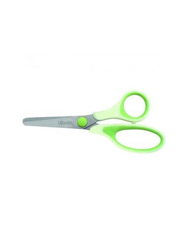Ciseaux wonday uni'vert 13cm lames acier inox bouts ronds anneaux asymetriques.
