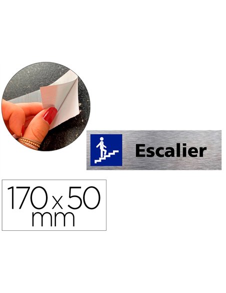 Plaque de porte escalier signaletique biz pictogramme en aluminium brosse double face autocollant dos 170x50mm.
