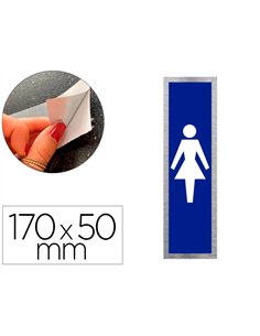Plaque de porte toilettes femme signaletique biz pictogramme vertical bleu aluminium brosse autocollant.