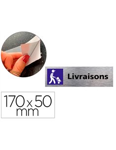 Plaque de porte livraison signaletique biz pictogramme en aluminium brosse double face autocollant dos 170x50mm.