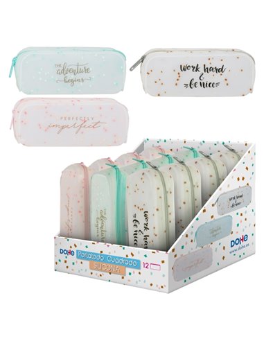 Vitrine Dohe avec 12 étuis à crayons simples en silicone semi-translucide - Fermeture éclair - Ornements colorés - Couleurs asso