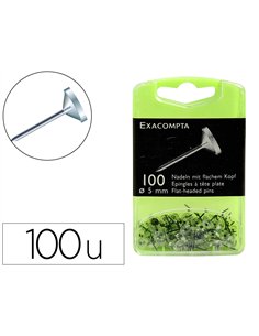 Épingle exacompta tête plate acier nickelé diamètre 5mm hauteur 14mm cristal boîte distributrice 100 unités.