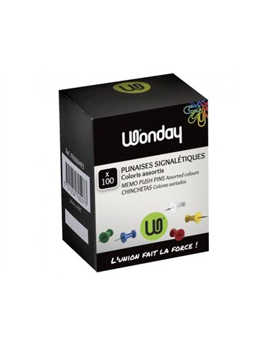Epingle wonday push-pin's coloris assortis boite 100 unites.
