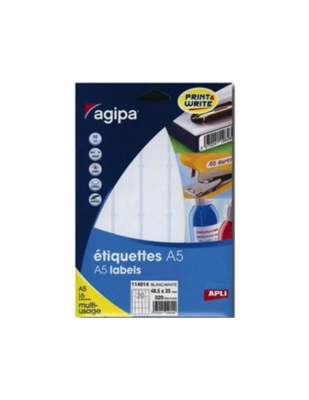 Etiquettes apli 6x33,5mm planches a5 coloris blanc pochette 2048 unites.