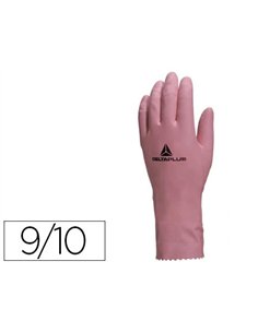 Gant ménage deltaplus latex floqué longueur 30cm épaisseur 0.38mm coloris rose taille 9/10 paire.