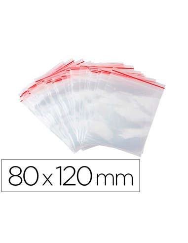Sachet plastique refermable q-connect dim.80x120 mm sachet de 100 unites.