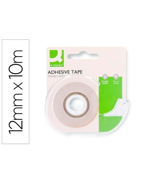 Ruban adhésif q-connect double face 10mx12mm avec dévidoir.