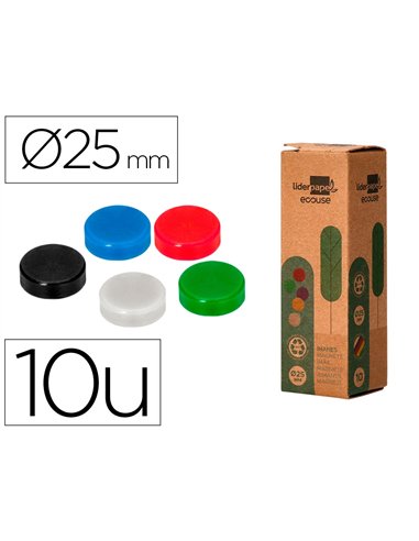 Aimant liderpapel ecouse pp 25mm pour tableaux magnetiques coloris assortis boite 10 unites.