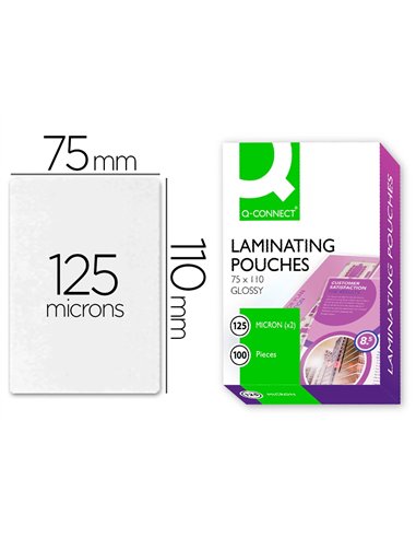 Pochette plastification q-connect à chaud économique format 110x75mm 125 microns boîte 100 unités.