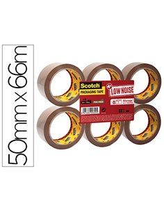 Ruban adhesif scotch emballage polypropylene silencieux 50x66m paquet 6 rouleaux coloris havane.