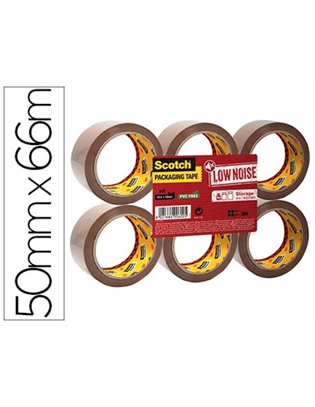 Ruban adhesif scotch emballage polypropylene silencieux 50x66m paquet 6 rouleaux coloris havane.