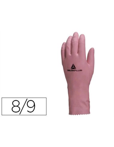 Gant ménage deltaplus latex floqué longueur 30cm épaisseur 0.38mm coloris rose taille 8/9 paire.