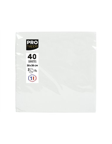 Serviette exacompta micro-gauffre ouate 2 plis 38x38cm coloris blanc paquet 40 unites.