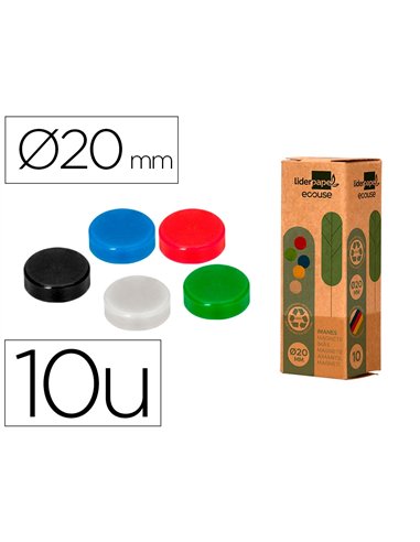 Aimant liderpapel ecouse pp 20mm pour tableaux magnetiques coloris assortis boite 10 unites.