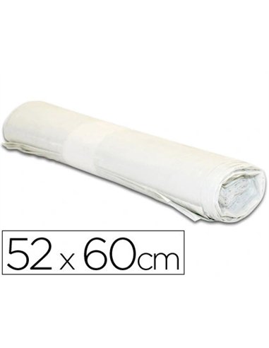 Sac poubelle domestique 52x60cm calibre 70 capacité 20l coloris blanc rouleau 20 unités.