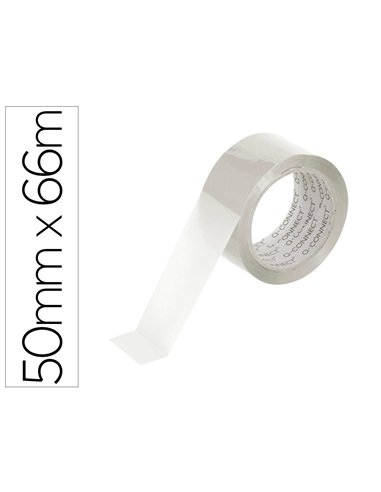Ruban adhesif q-connect polypropylene 60 microns sans solvant recyclable silencieux 50mmx66m coloris transparent.