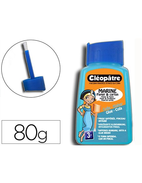 Colle marine cléopâtre papiers cartons fins lavable sans solvant coloris bleuté flacon 80g.