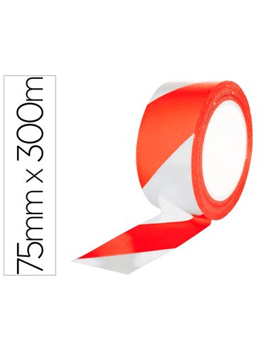 Ruban balisage q-connect non adhesif tres resistant 75mmx300m coloris rouge/blanc.