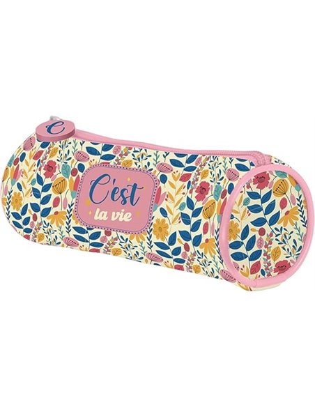 Trousse ronde simple Dohe C'est la Vie - Fermeture éclair et tirette en caoutchouc