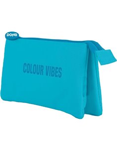 Trousse triple Dohe Colour Vibes - Fermeture à double glissière avec tirette en caoutchouc - Bleu cyan